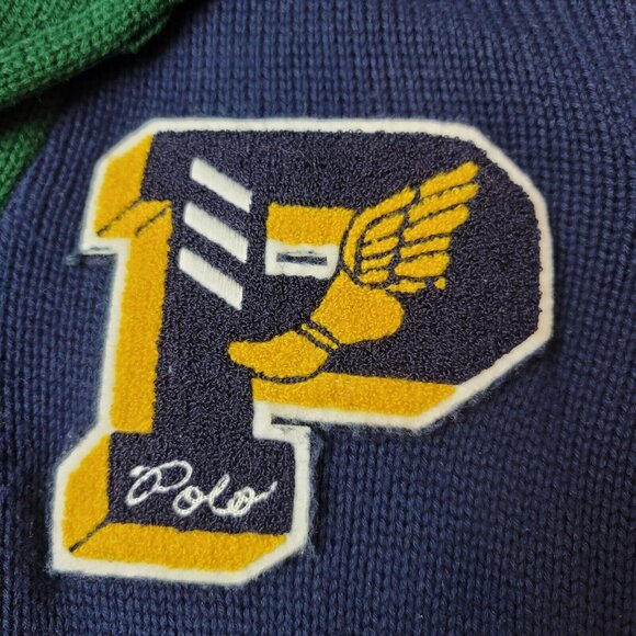 Polo‎ Ralph Lauren Mens M P Wing Varsity Letterman Patch Cardigan Sweater Blue - Picture 3 of 9